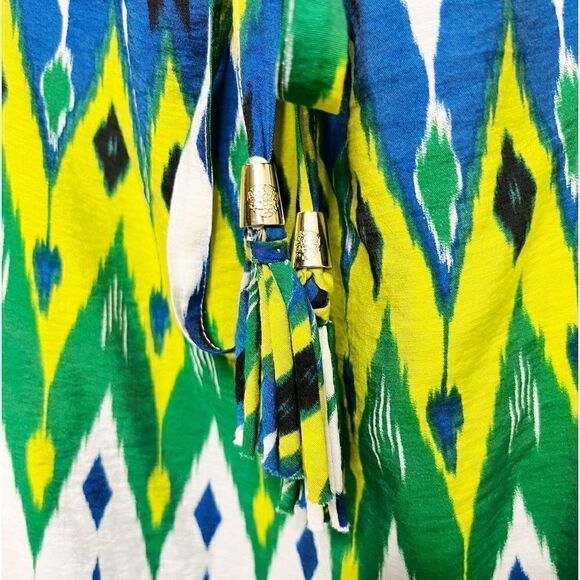 Vince Camuto Geometric Print Strapless Maxi Dress Green Yellow Blue Small - Picture 4 of 9